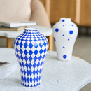 Geometric Blue Ceramic Vase