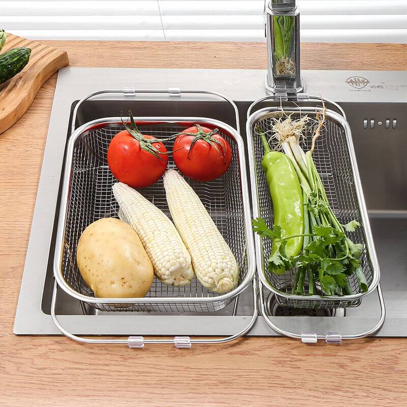 Collapsible Stainless Steel Over-the-Sink Strainer & Drain Basket
