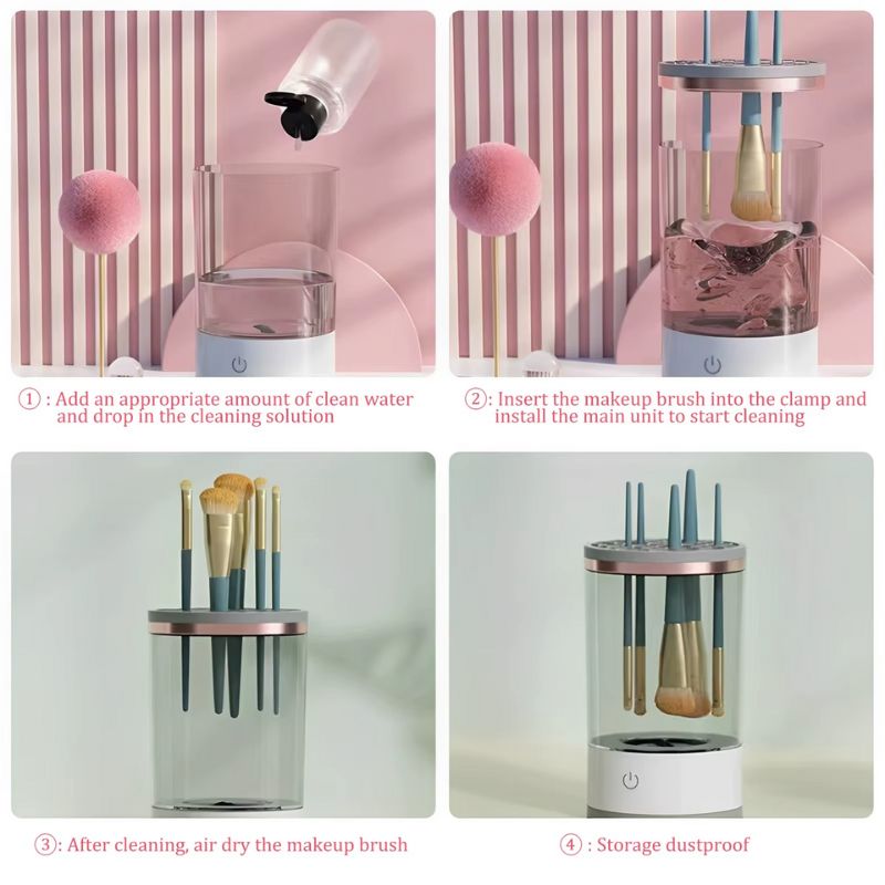 Nettoyeur de pinceaux de maquillage électrique - 3 en 1